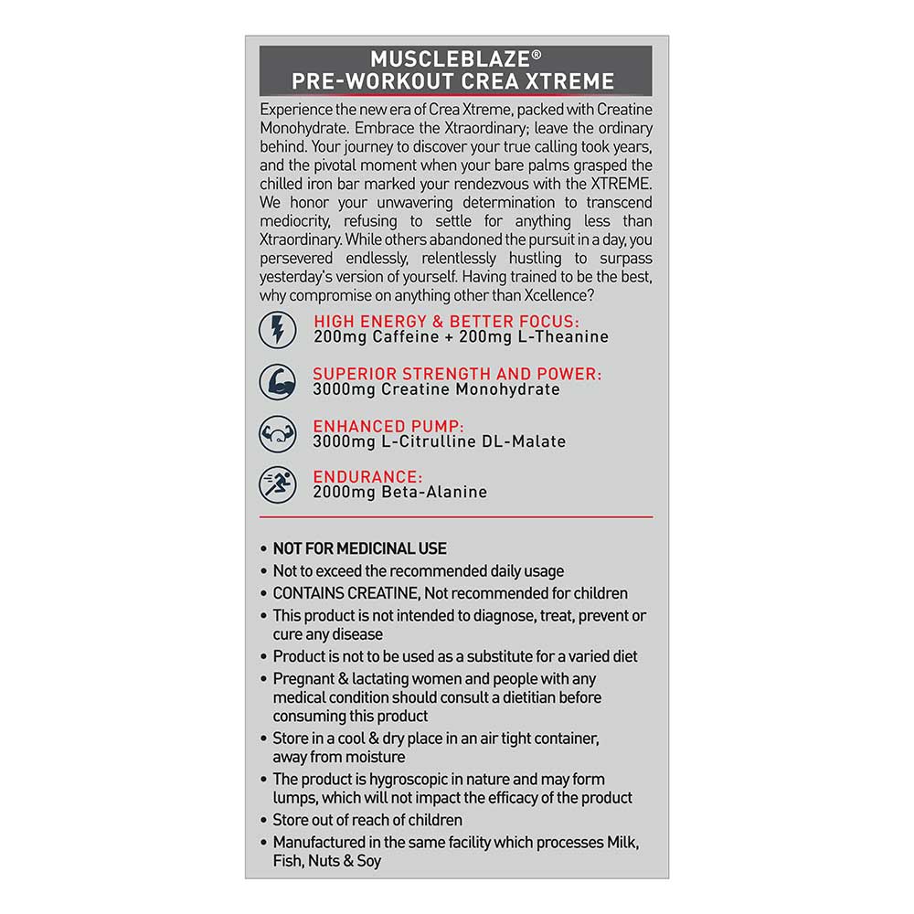 MuscleBlaze Pre Workout Crea-Xtreme, 200 g (0.44 lb), Peach Bomb