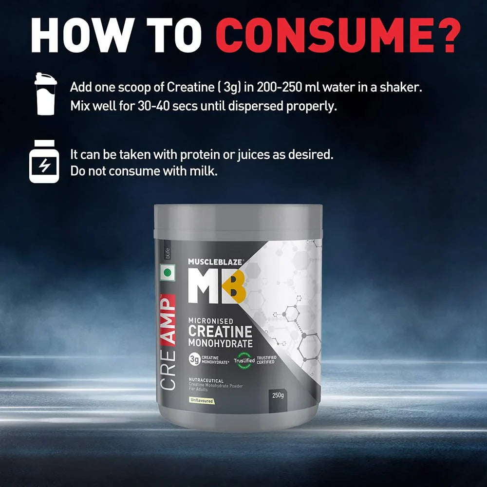 MuscleBlaze Creatine Monohydrate CreAMP, 250 g (0.55 lb)