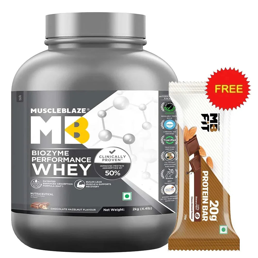 MuscleBlaze Biozyme Performance Whey, 2 kg (4.4 lb), Chocolate Hazelnut